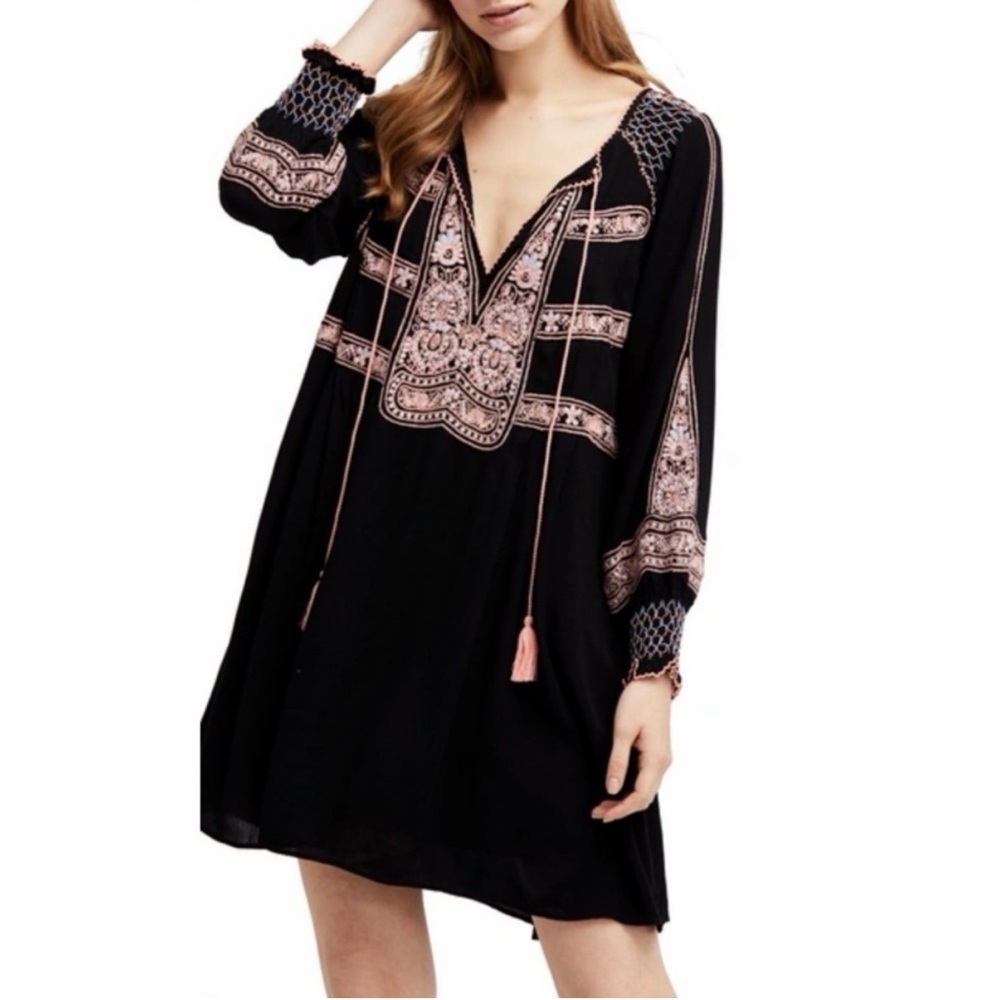 Free People Women’s Wind Willow Oversized Embroidered Mini Dress - Medium